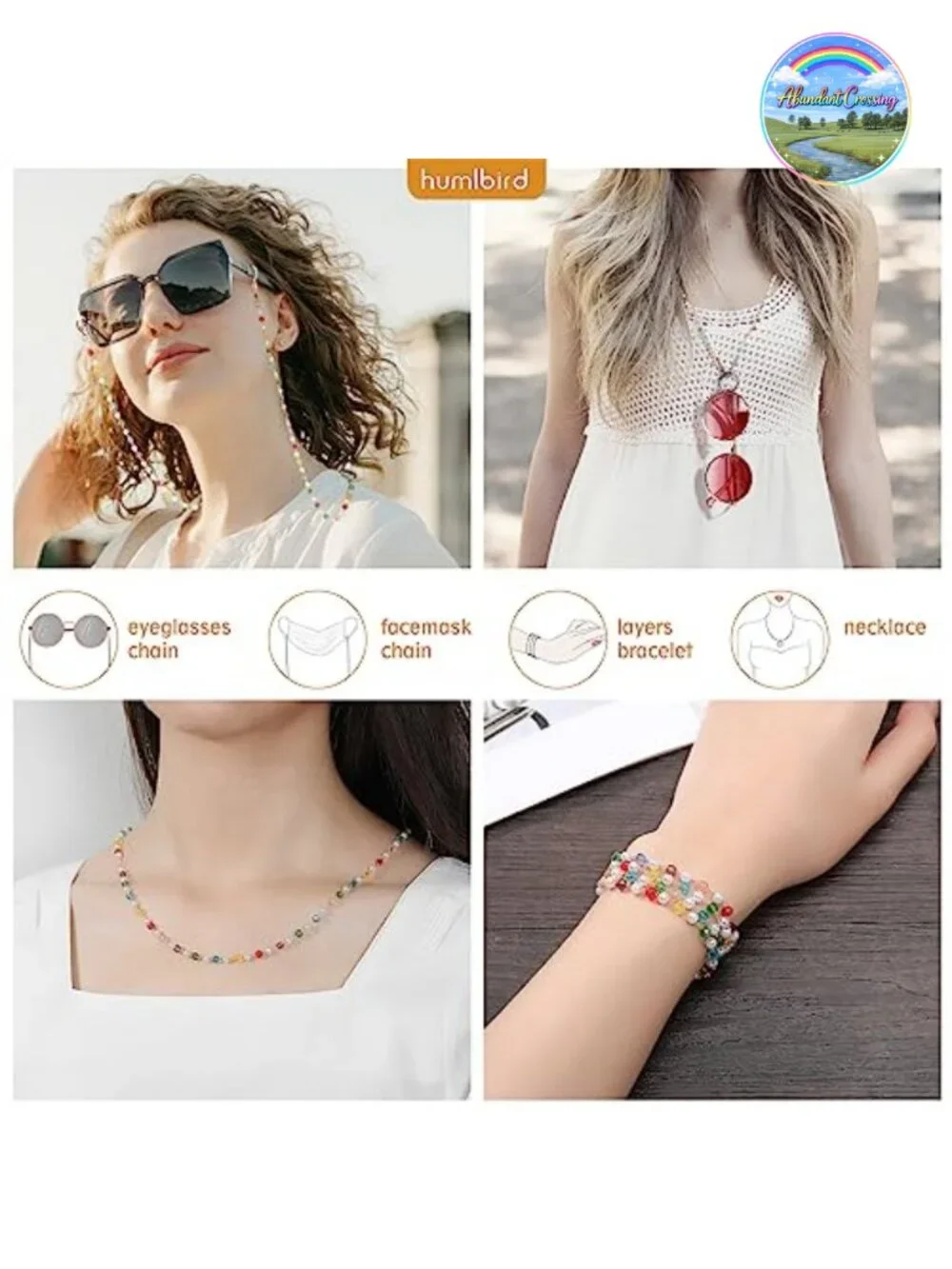 Crystal Beaded Eyeglass Chain Mask Lanyard with Pearl for Women